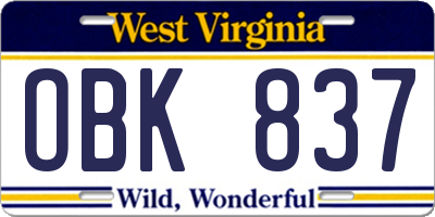 WV license plate OBK837