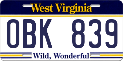 WV license plate OBK839