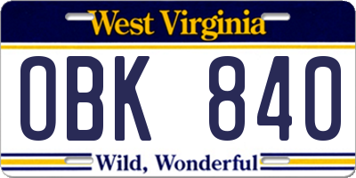 WV license plate OBK840