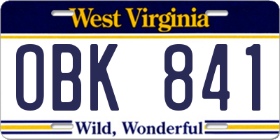 WV license plate OBK841