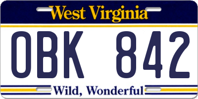 WV license plate OBK842