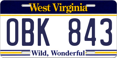 WV license plate OBK843