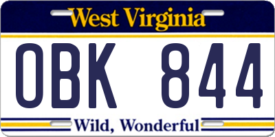 WV license plate OBK844
