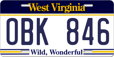 WV license plate OBK846