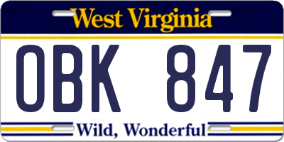 WV license plate OBK847