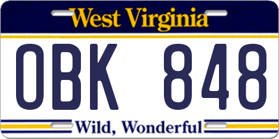 WV license plate OBK848