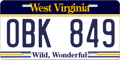 WV license plate OBK849