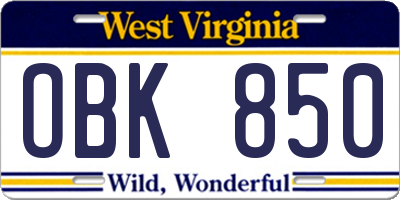 WV license plate OBK850