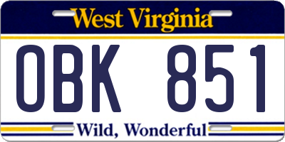 WV license plate OBK851