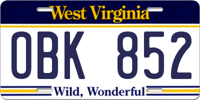 WV license plate OBK852