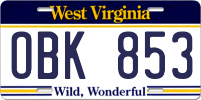 WV license plate OBK853