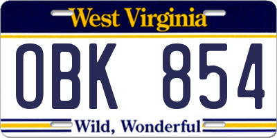 WV license plate OBK854