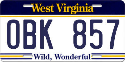 WV license plate OBK857