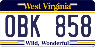WV license plate OBK858