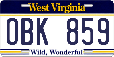 WV license plate OBK859