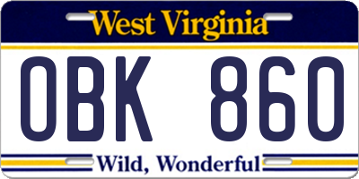 WV license plate OBK860