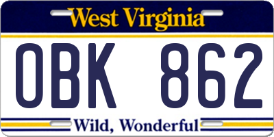 WV license plate OBK862