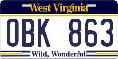 WV license plate OBK863