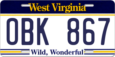WV license plate OBK867
