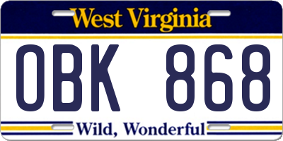 WV license plate OBK868
