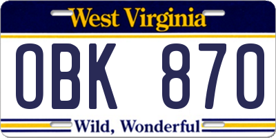 WV license plate OBK870