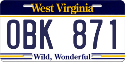 WV license plate OBK871