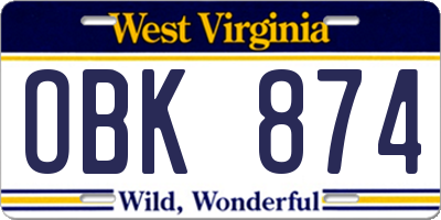 WV license plate OBK874