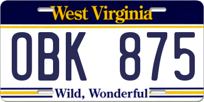 WV license plate OBK875