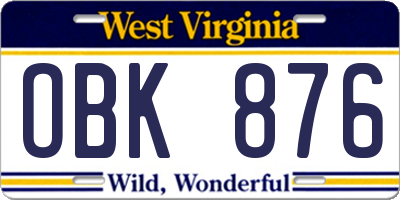 WV license plate OBK876