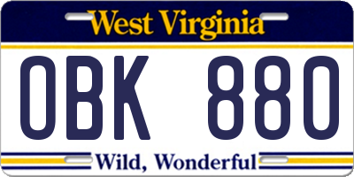 WV license plate OBK880