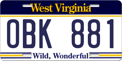 WV license plate OBK881