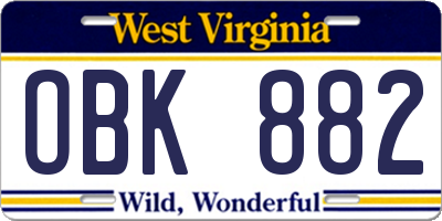 WV license plate OBK882