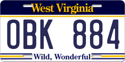 WV license plate OBK884