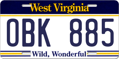 WV license plate OBK885