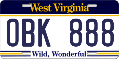 WV license plate OBK888