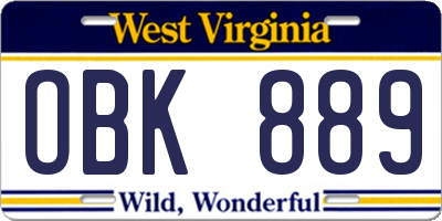 WV license plate OBK889