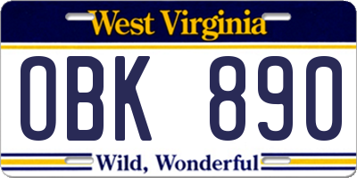 WV license plate OBK890