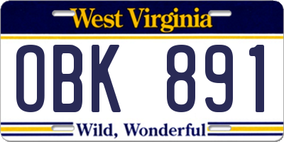 WV license plate OBK891