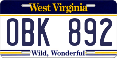 WV license plate OBK892