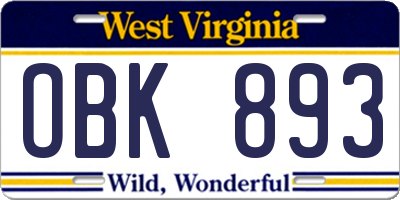 WV license plate OBK893