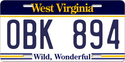 WV license plate OBK894
