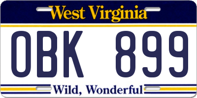 WV license plate OBK899
