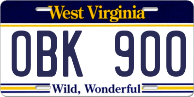WV license plate OBK900