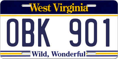 WV license plate OBK901