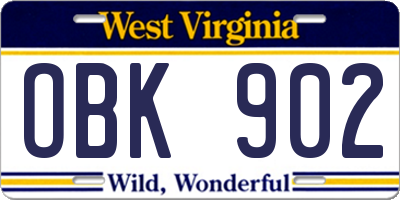 WV license plate OBK902