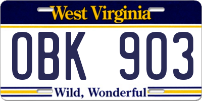 WV license plate OBK903