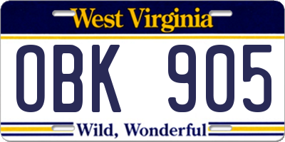 WV license plate OBK905