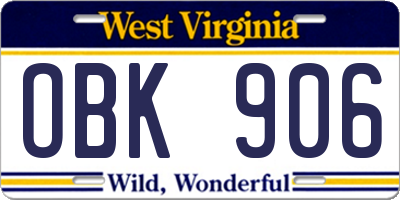 WV license plate OBK906