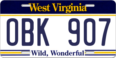 WV license plate OBK907