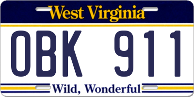 WV license plate OBK911